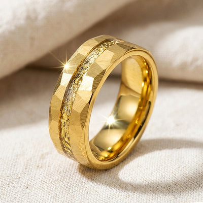 Molten Hammered Gold Tungsten Carbide Ring | Men's Ring