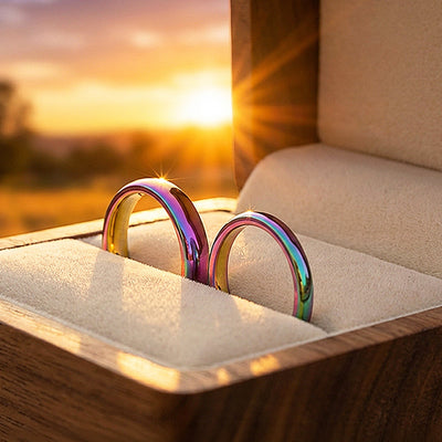 Northen Lights | Tungsten Couple Rings | Multicolour Wedding Bands