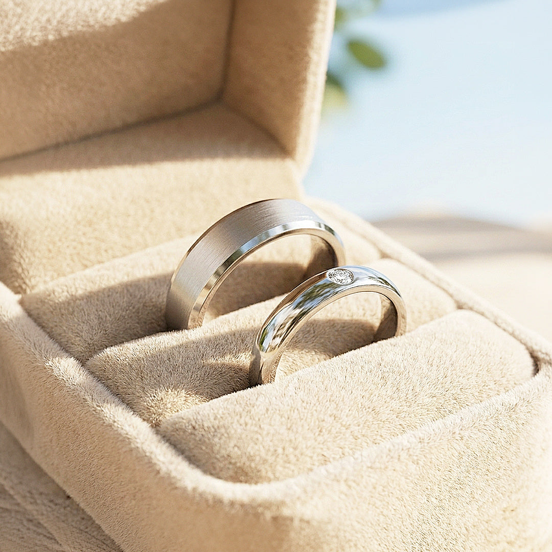 Oath | Brushed Bevelled Flat and Polished Dome Wedding Band
