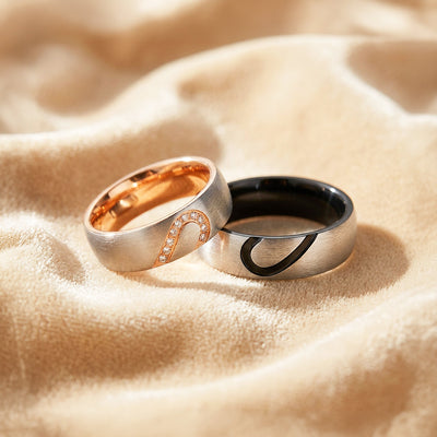 One Heart | Brushed Interlocking Half-Heart Dome Wedding Band
