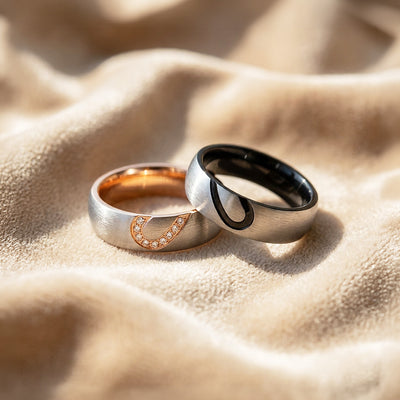 One Heart | Brushed Interlocking Half-Heart Dome Wedding Band