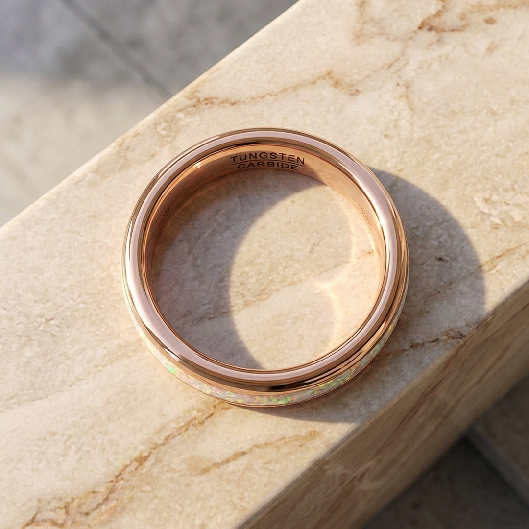 Opaline Rose Gold White Opal Tungsten Carbide Ring