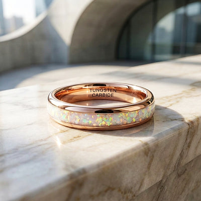 Opaline Rose Gold White Opal Tungsten Carbide Ring