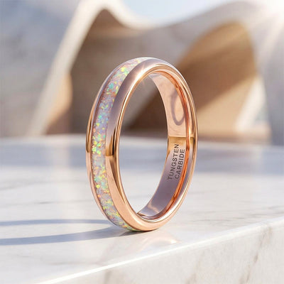 Opaline Rose Gold White Opal Tungsten Carbide Ring