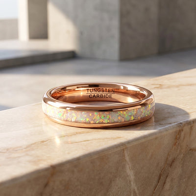 Opaline Rose Gold White Opal Tungsten Carbide Ring