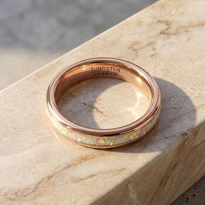 Opaline Rose Gold White Opal Tungsten Carbide Ring