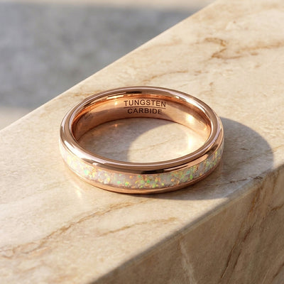 Opaline Rose Gold White Opal Tungsten Carbide Ring