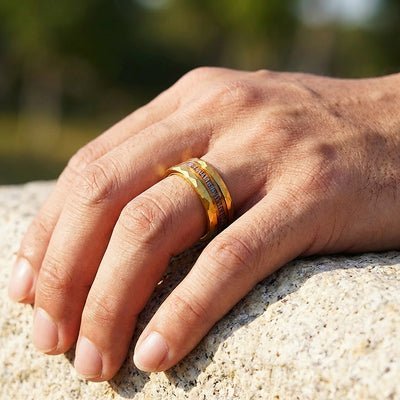 Ore Gold Hammered Wood Antler Inlay Tungsten Carbide Ring | Men's Ring