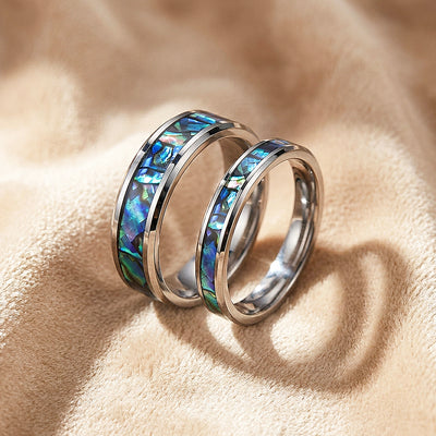 Pacific Reef | Abalone Shell Tungsten Couple Rings | Wedding Bands