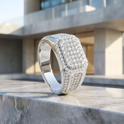Cushion Pavé Moissanite Men Ring | 925 Sterling Silver | PRM1001