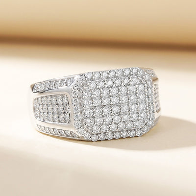Cushion Pavé Moissanite Men Ring | 925 Sterling Silver | PRM1001