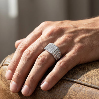 Cushion Pavé Moissanite Men Ring | 925 Sterling Silver | PRM1001