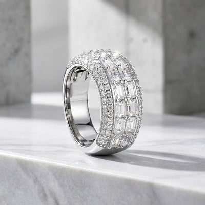 Baguette Pavé Moissanite Men Ring | 925 Sterling Silver | PRM1003