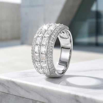 Baguette Pavé Moissanite Men Ring | 925 Sterling Silver | PRM1003