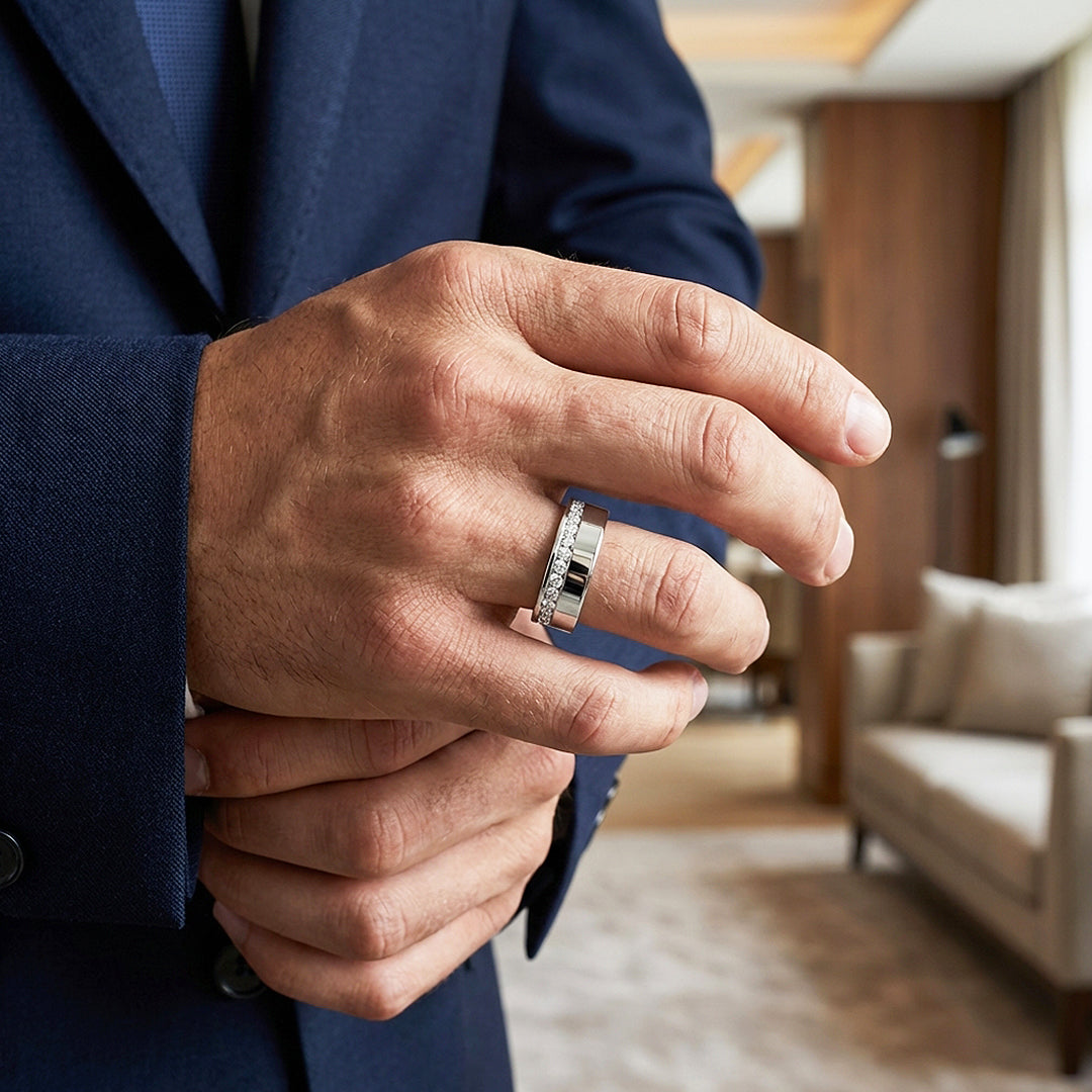 Eternity Channel Moissanite Men Ring | 925 Sterling Silver | PRM1007