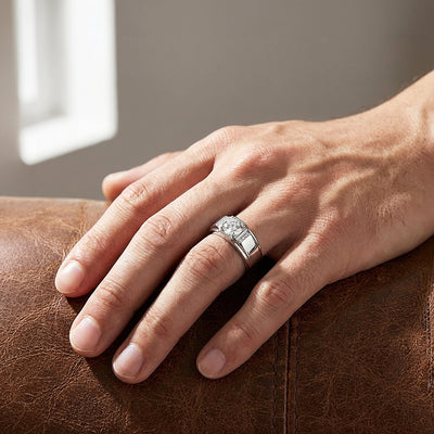 Square Bezel Solitaire Moissanite Men Ring | 925 Sterling Silver | PRM1011