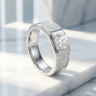 Pavé Moissanite Men Ring | 925 Sterling Silver | PRM1012