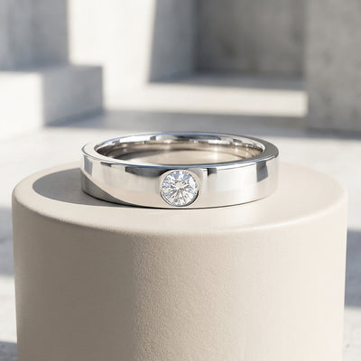 Bezel Solitaire Moissanite Men Ring | 925 Sterling Silver | PRM1013
