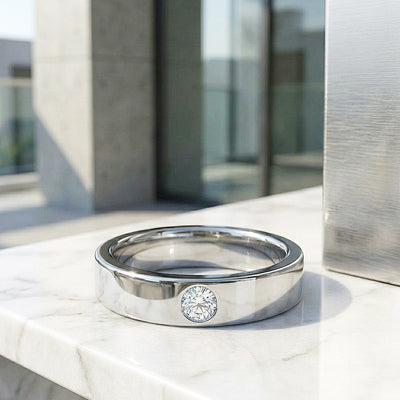 Bezel Solitaire Moissanite Men Ring | 925 Sterling Silver | PRM1013