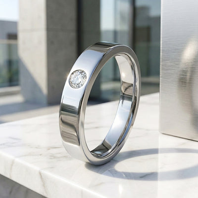 Bezel Solitaire Moissanite Men Ring | 925 Sterling Silver | PRM1013