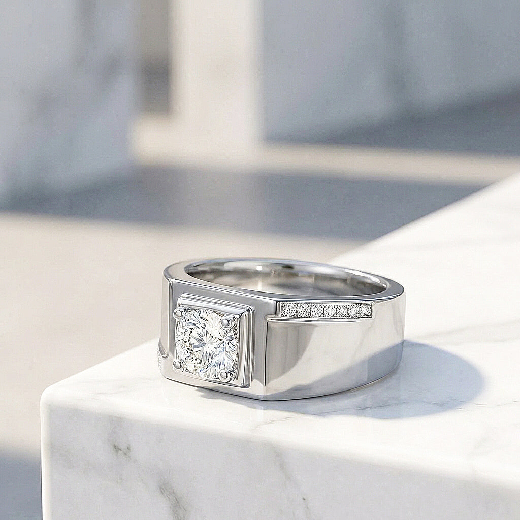 Signet Solitaire Moissanite Men Ring | 925 Sterling Silver | PRM1016