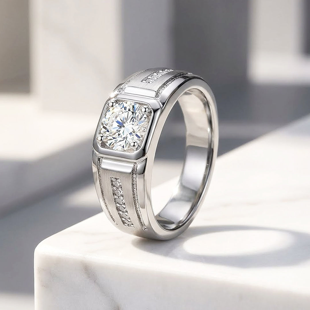 Signet Channel Moissanite Men Ring | 925 Sterling Silver | PRM1017