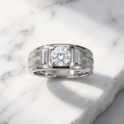 Signet Channel Moissanite Men Ring | 925 Sterling Silver | PRM1017