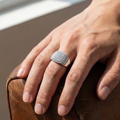 Iced Cushion Moissanite Men Ring | 925 Sterling Silver | PRM1018
