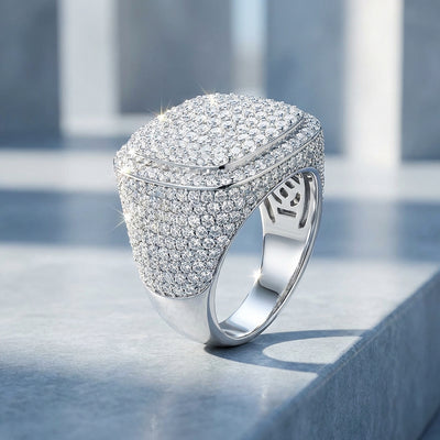 Iced Signet Moissanite Men Ring | 925 Sterling Silver | PRM1020