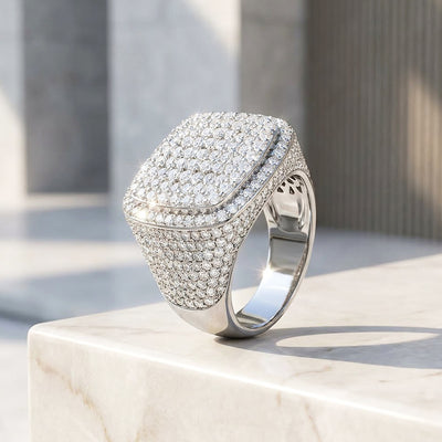 Iced Signet Moissanite Men Ring | 925 Sterling Silver | PRM1020