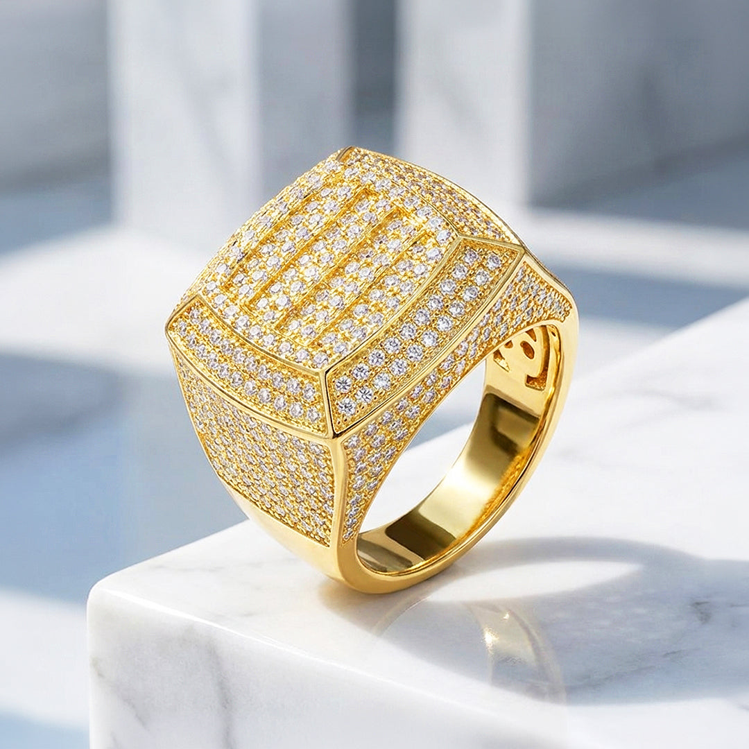 Iced Cushion Signet Moissanite Men Ring | 925 Sterling Silver | PRM1022