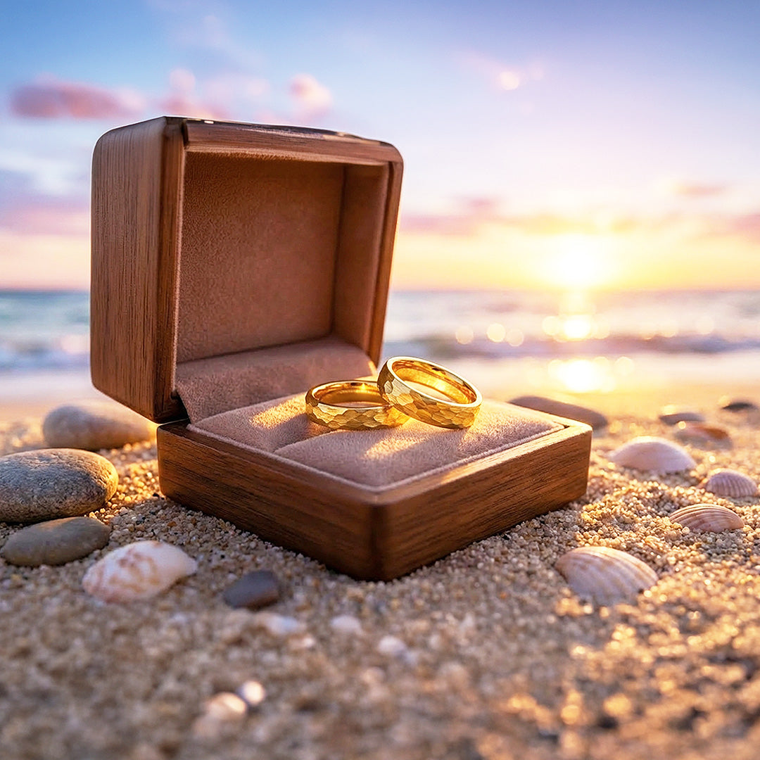 Pure Devotion | Tungsten Couple Rings | Gold Wedding Bands