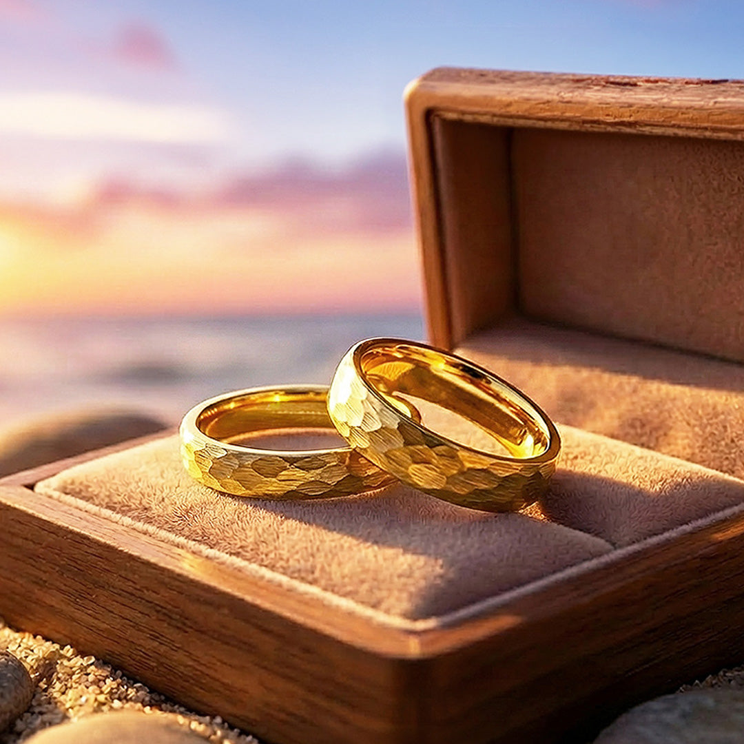 Pure Devotion | Tungsten Couple Rings | Gold Wedding Bands