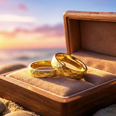 Pure Devotion | Tungsten Couple Rings | Gold Wedding Bands