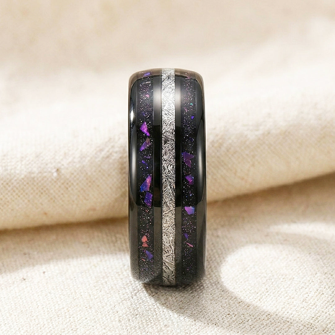 Purple Stars Meteorite Purple Opal Tungsten Carbide Ring | Men's Ring