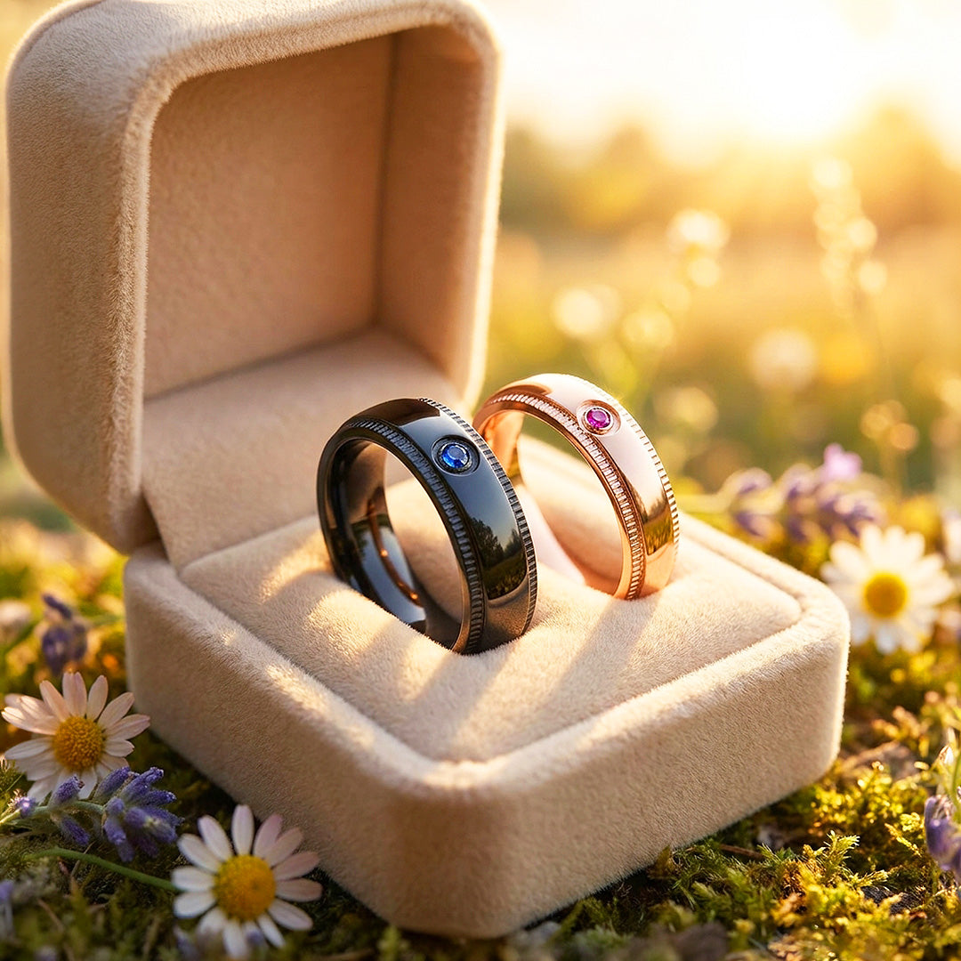 Pursuit | High-Polished Milled-Edge Bezel-Set Dome Wedding Band