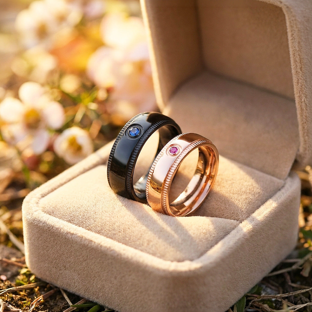 Pursuit | High-Polished Milled-Edge Bezel-Set Dome Wedding Band