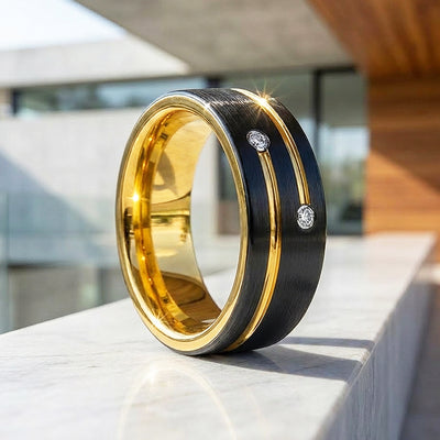 Rich | Brushed Dual Stone Black Tungsten Carbide Ring | Men's Ring