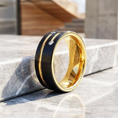 Rich | Brushed Dual Stone Black Tungsten Carbide Ring | Men's Ring