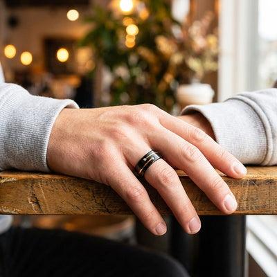 Rich | Brushed Dual Stone Black Tungsten Carbide Ring | Men's Ring