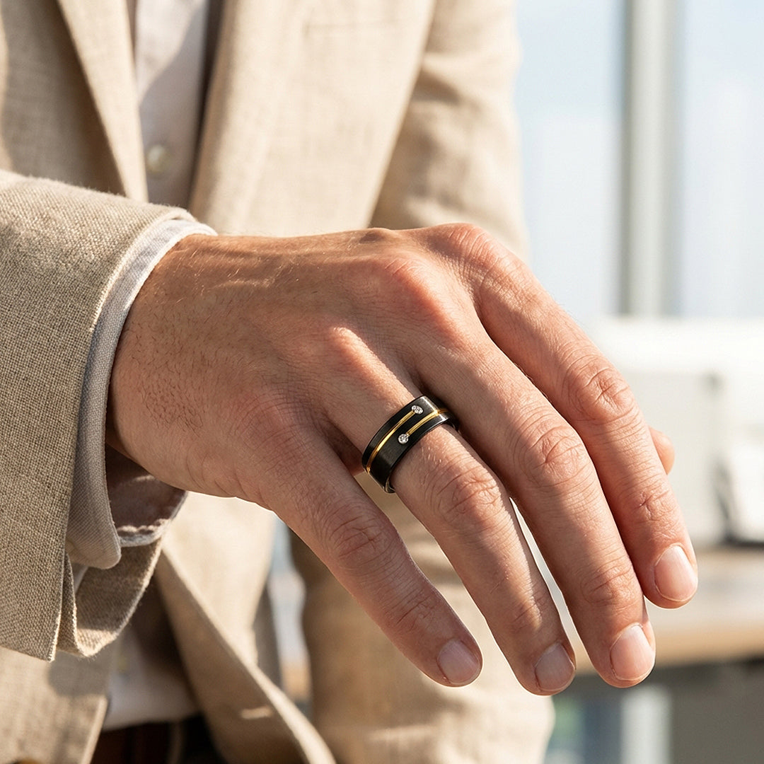 Rich | Brushed Dual Stone Black Tungsten Carbide Ring | Men's Ring
