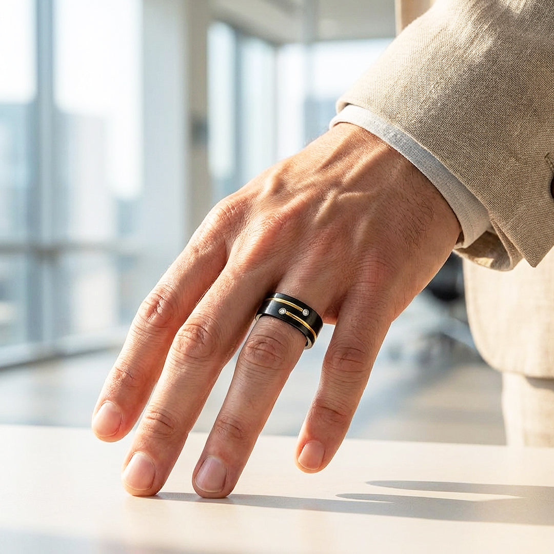 Rich | Brushed Dual Stone Black Tungsten Carbide Ring | Men's Ring
