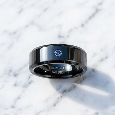 Sage Blue Solitaire Black Tungsten Carbide Ring | Men's Ring