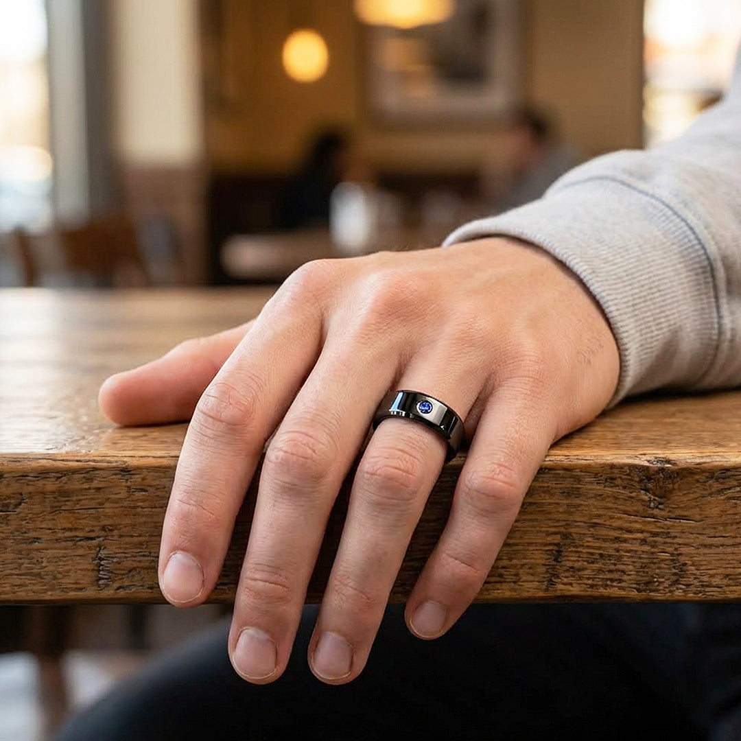 Sage Blue Solitaire Black Tungsten Carbide Ring | Men's Ring