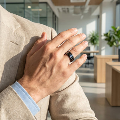 Sage Blue Solitaire Black Tungsten Carbide Ring | Men's Ring