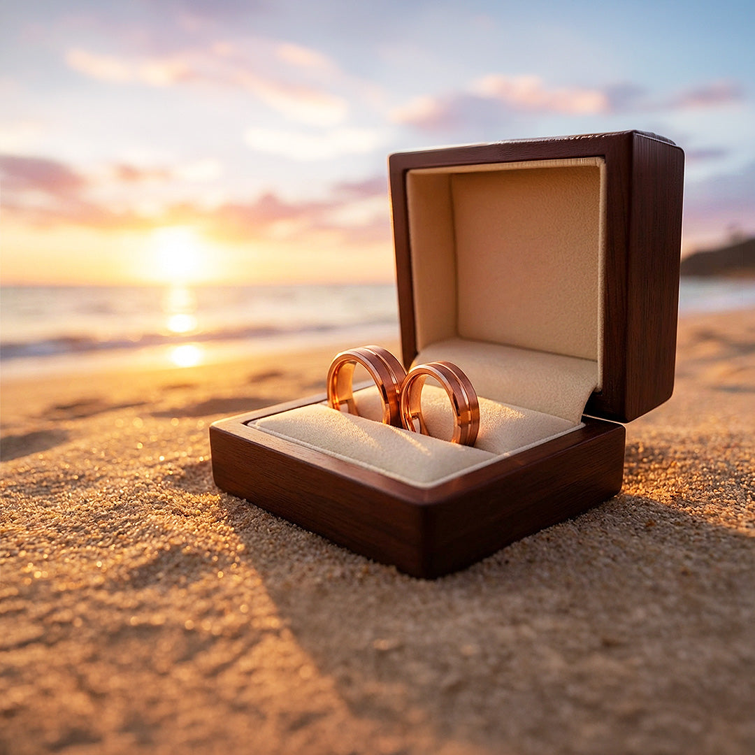 Santa | Tungsten Couple Rings | Rose Gold Wedding Bands