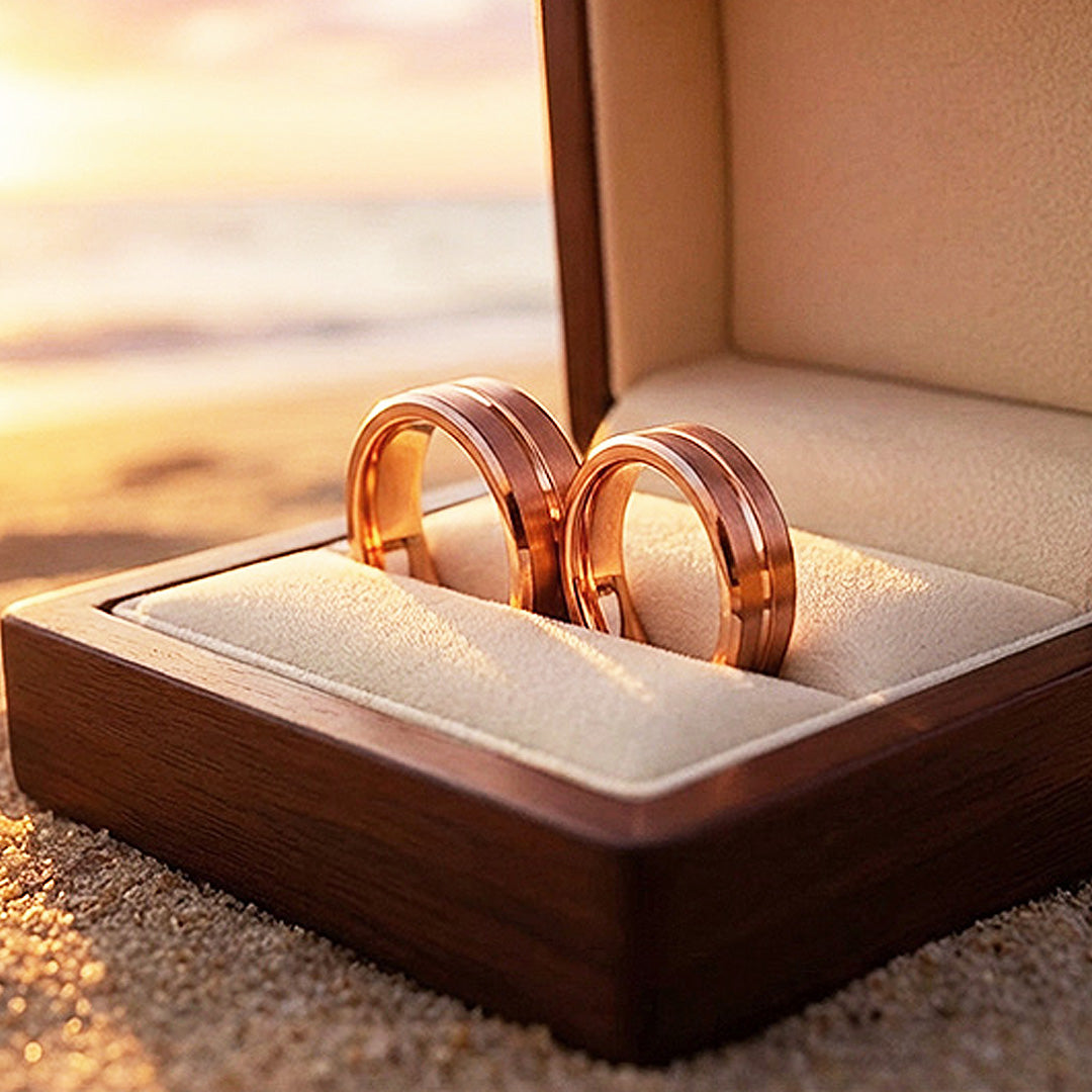Santa | Tungsten Couple Rings | Rose Gold Wedding Bands