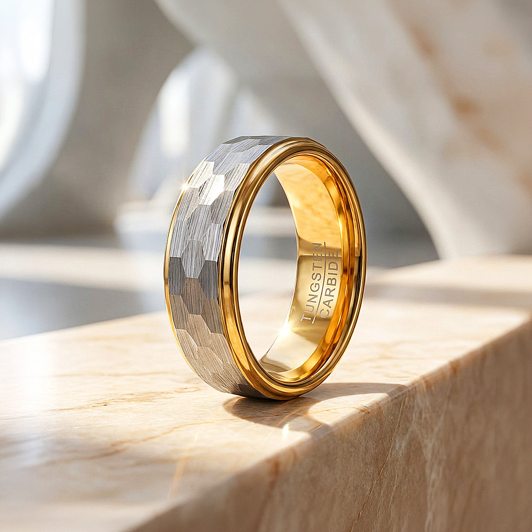 Tenor | Hammered Silver and Gold Dual Tone Tungsten Carbide | Men's Ring