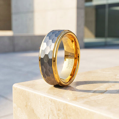 Tenor | Hammered Silver and Gold Dual Tone Tungsten Carbide | Men's Ring