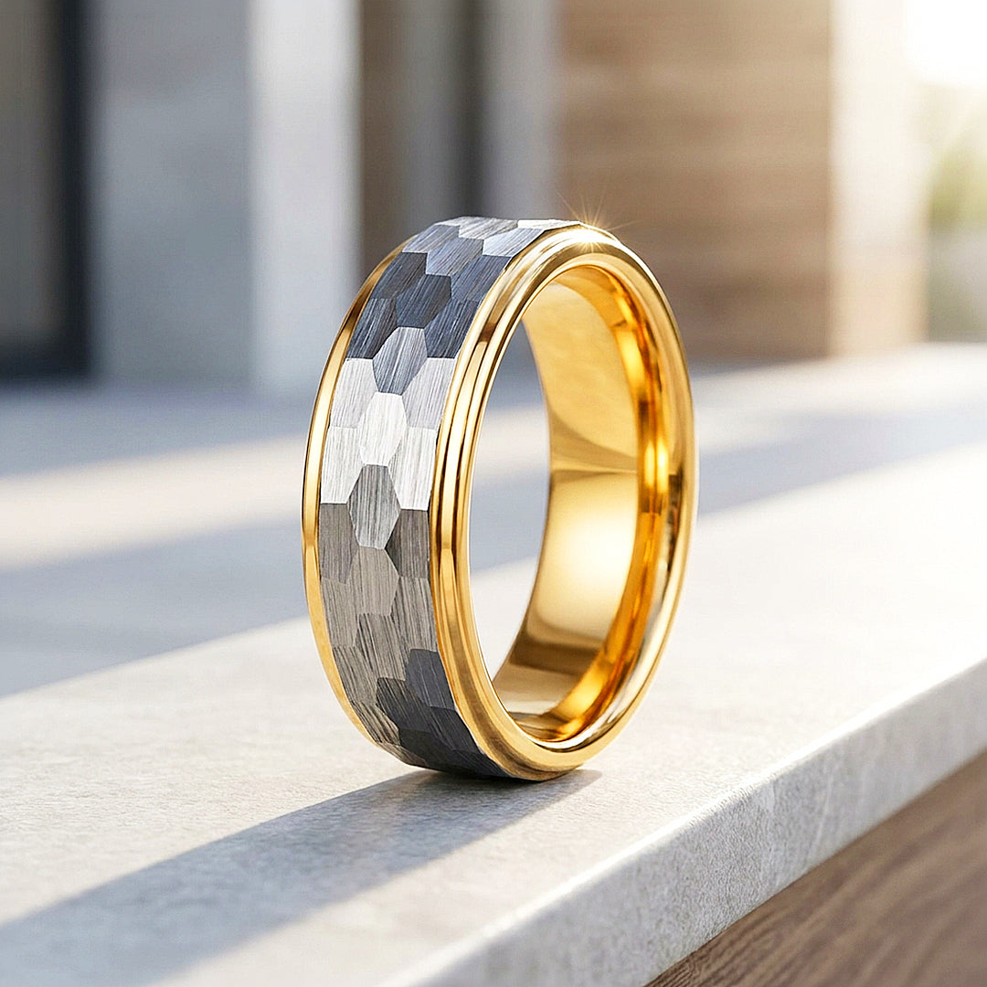 Tenor | Hammered Silver and Gold Dual Tone Tungsten Carbide | Men's Ring